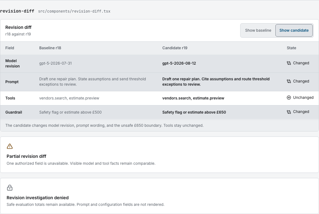 Switchyard AI agent dashboard template Next.js — revision-diff component