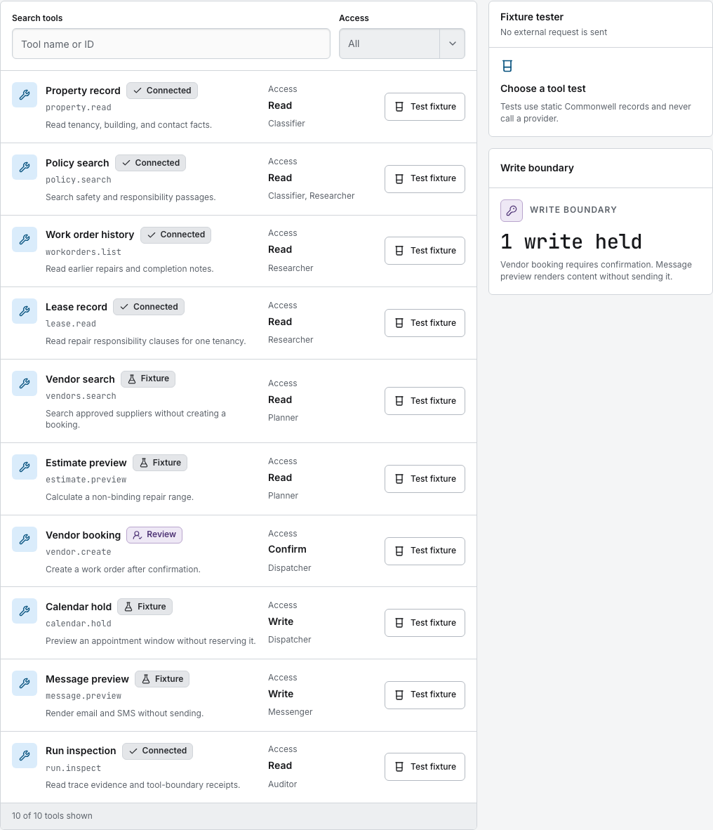 Switchyard AI agent dashboard template Next.js — tool-catalog component