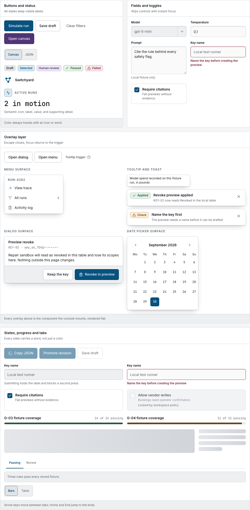 Switchyard AI agent dashboard template Next.js — ui/* · 12 more primitives component