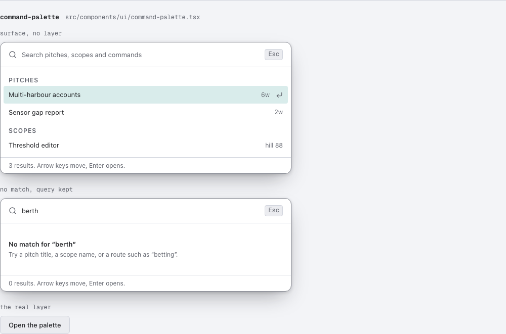 Appetite shape up project management dashboard template — ui/command-palette component