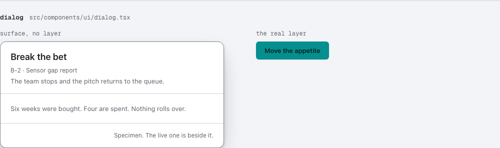 Appetite shape up project management dashboard template — ui/dialog component