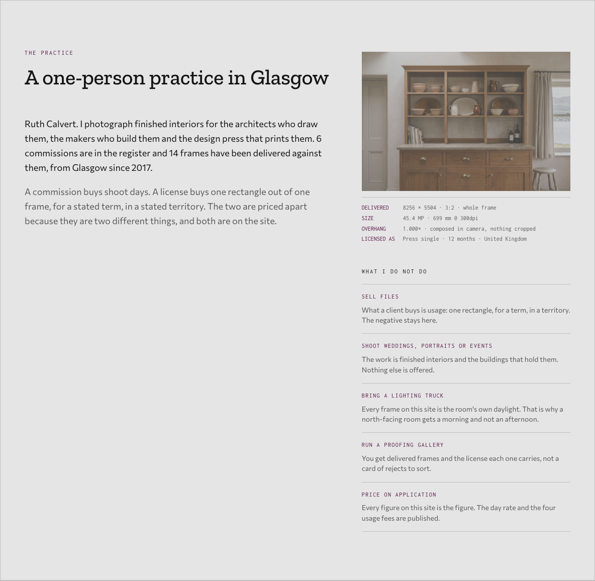 Bellows photography portfolio template Next.js — studio-statement component