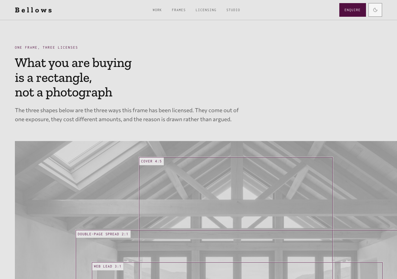 Bellows photography portfolio template Next.js — Usage and fees page