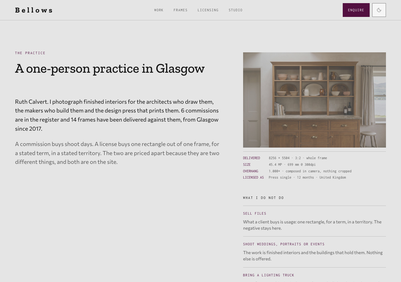 Bellows photography portfolio template Next.js — The practice page