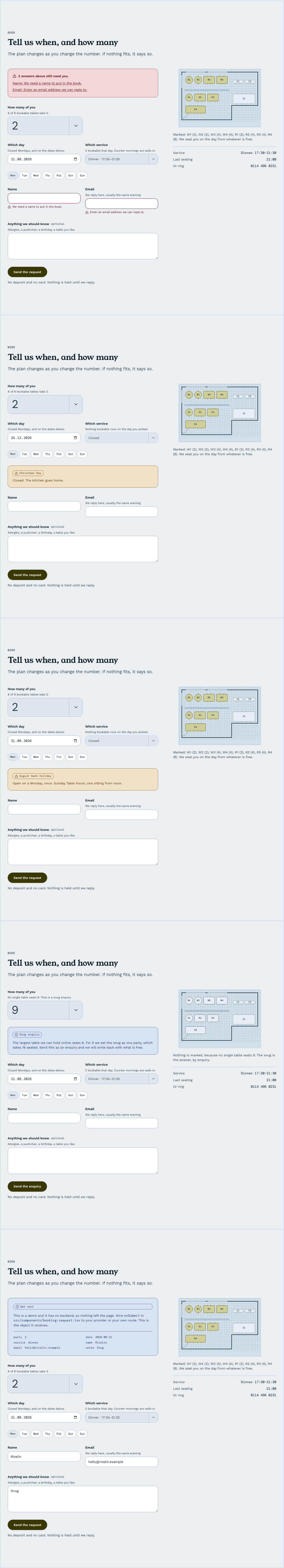 Covers restaurant website template Tailwind React — booking-request component