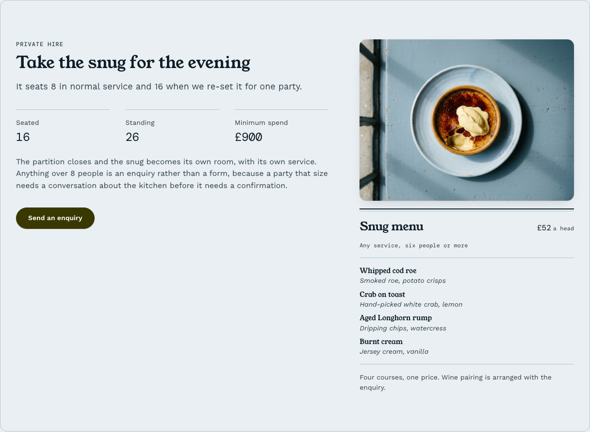 Covers restaurant website template Tailwind React — private-hire component