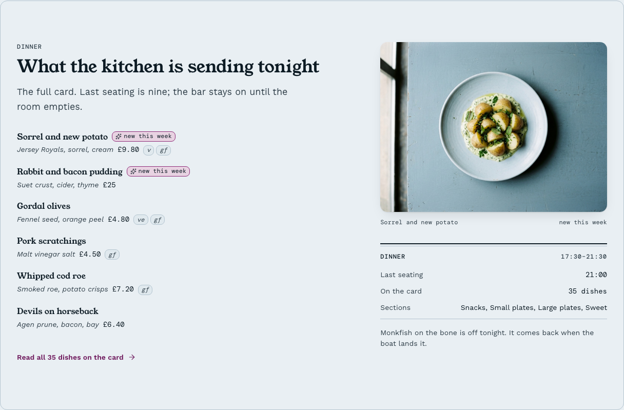 Covers restaurant website template Tailwind React — service-tonight component