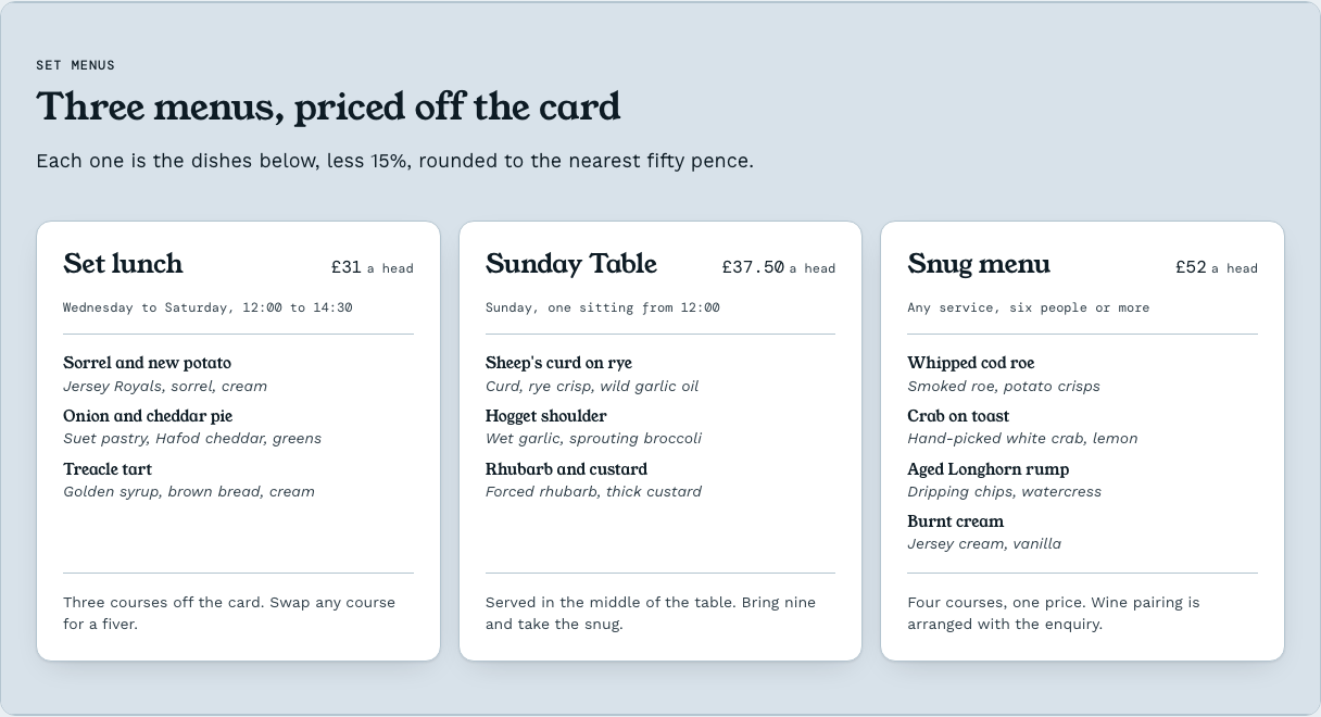 Covers restaurant website template Tailwind React — set-menus component