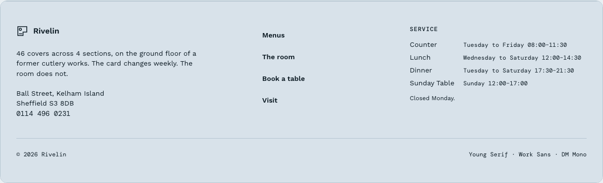 Covers restaurant website template Tailwind React — site-footer component
