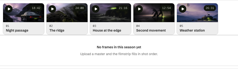 Cutroom Next.js media dashboard template — filmstrip component