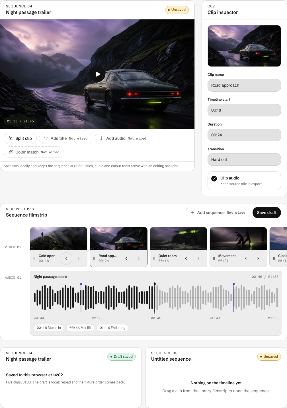 Cutroom Next.js media dashboard template — sequence-builder component
