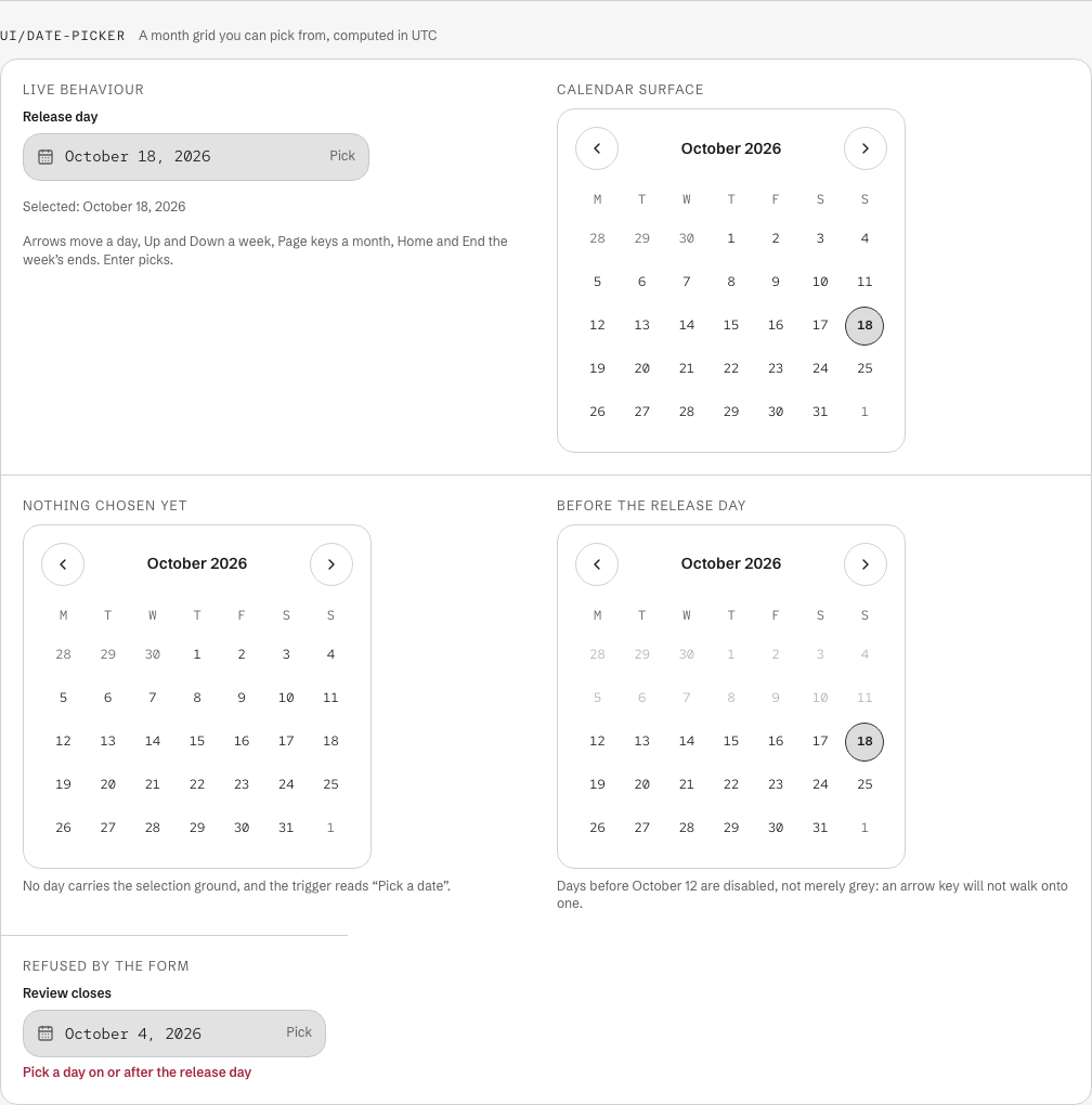 Cutroom Next.js media dashboard template — ui/date-picker component