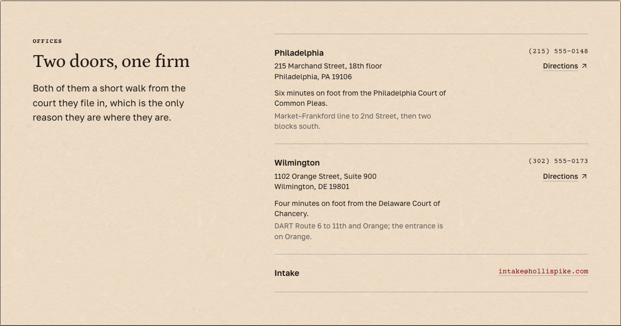 Docket law firm Tailwind template — engagement-contact component