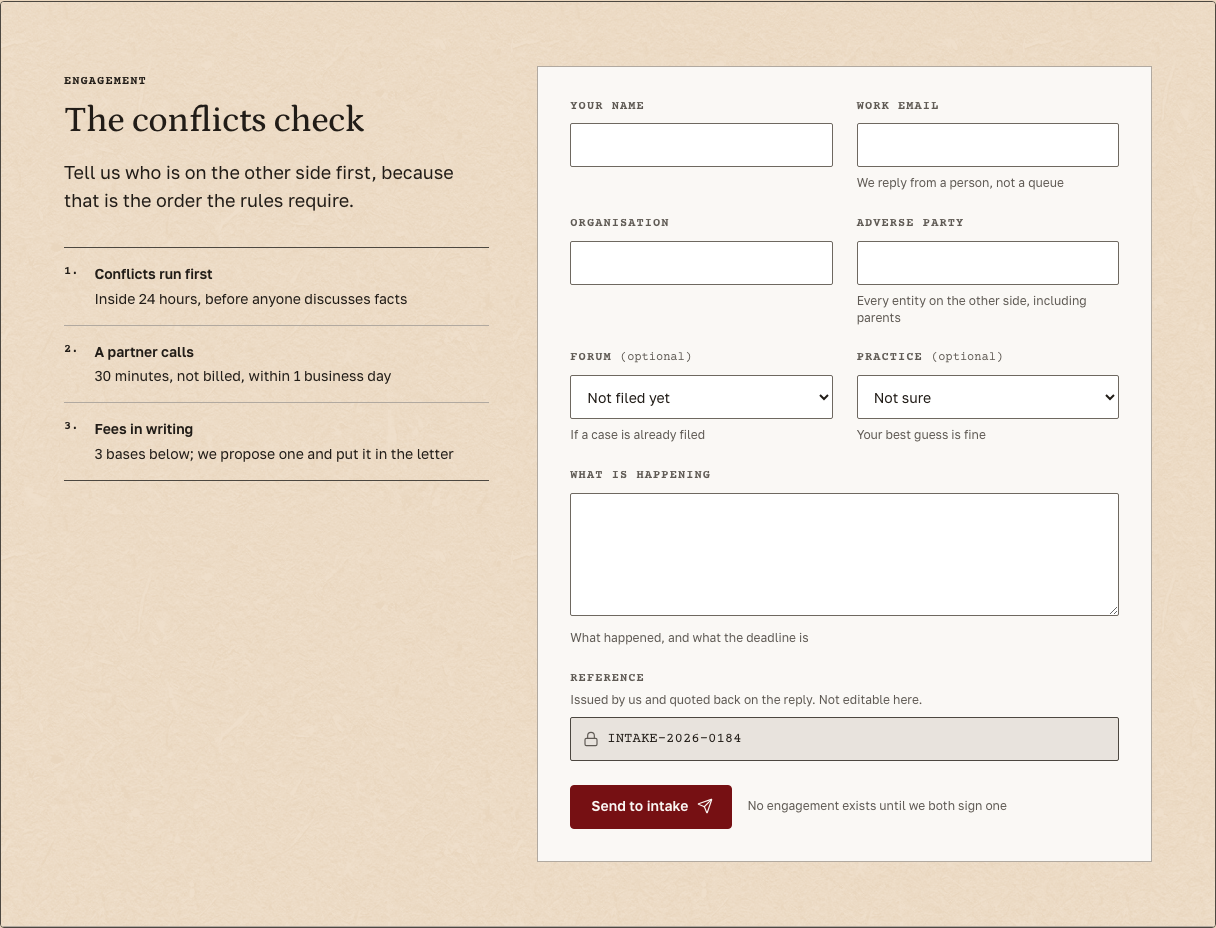 Docket law firm Tailwind template — engagement-form component