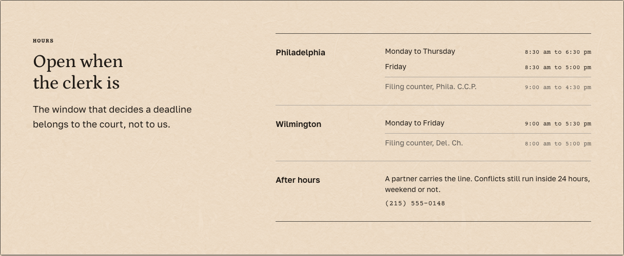 Docket law firm Tailwind template — engagement-hours component