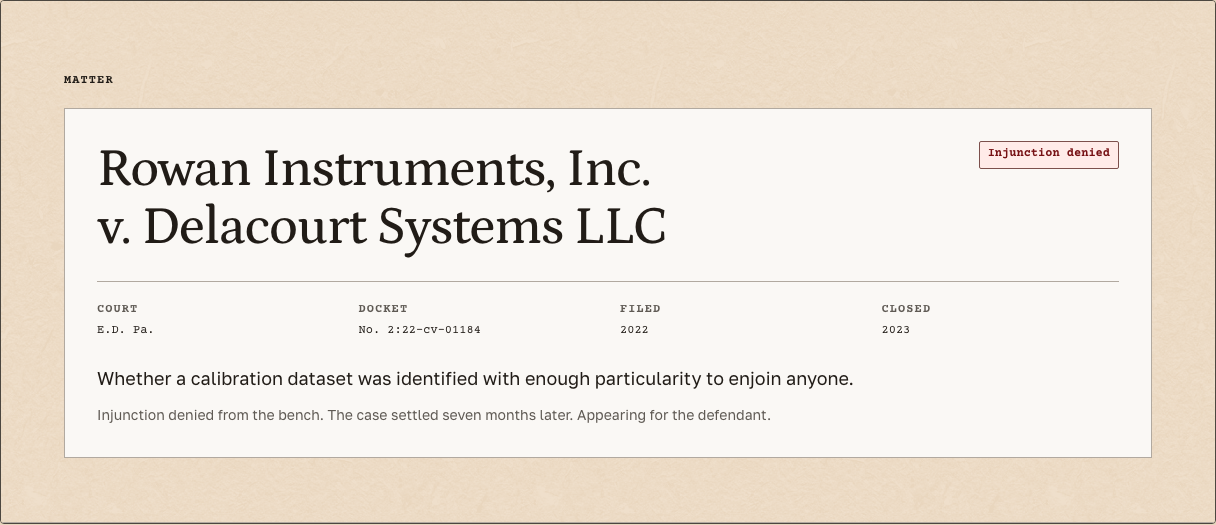 Docket law firm Tailwind template — matter-caption component