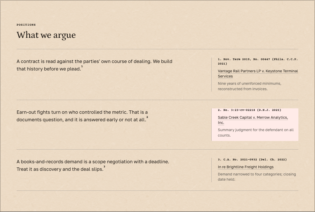 Docket law firm Tailwind template — practice-doctrine component