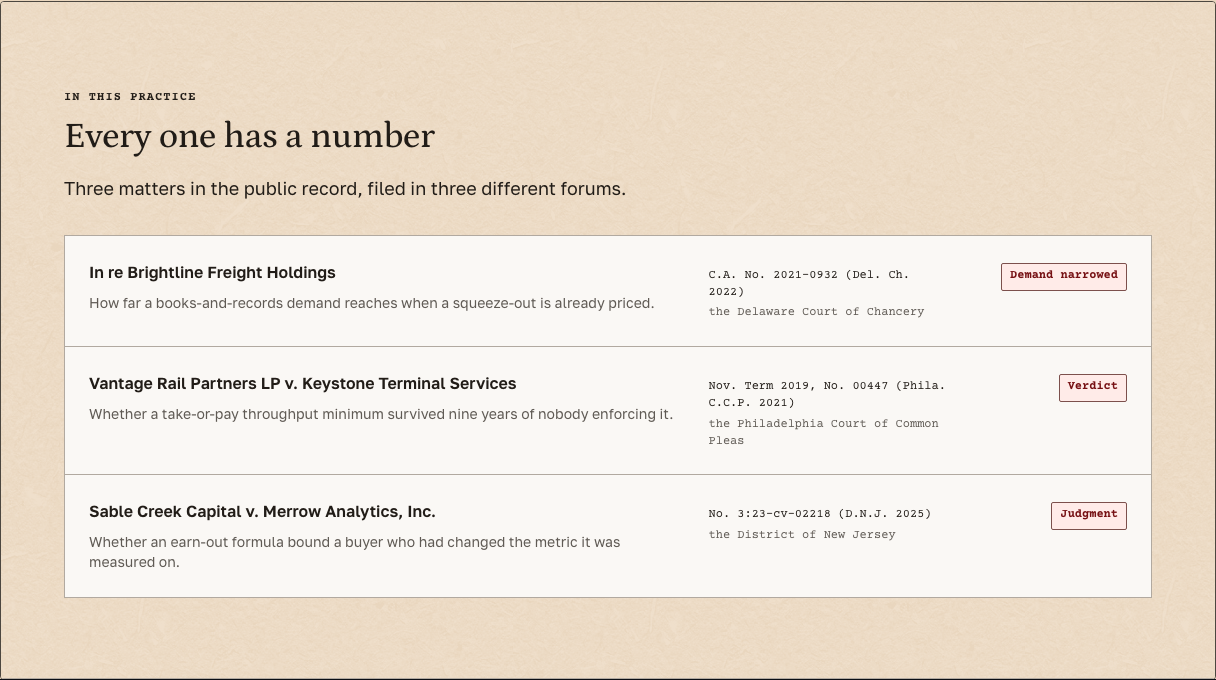 Docket law firm Tailwind template — practice-matters component