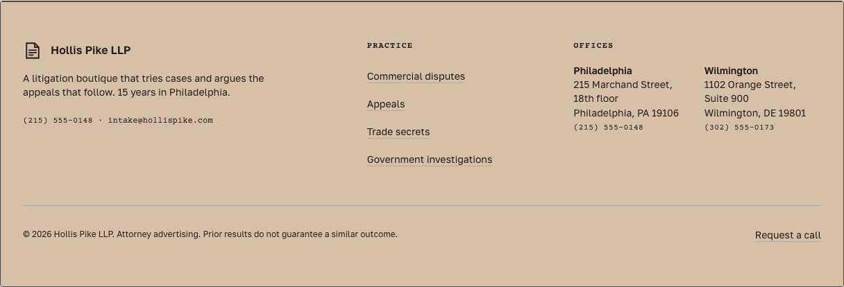 Docket law firm Tailwind template — site-footer component