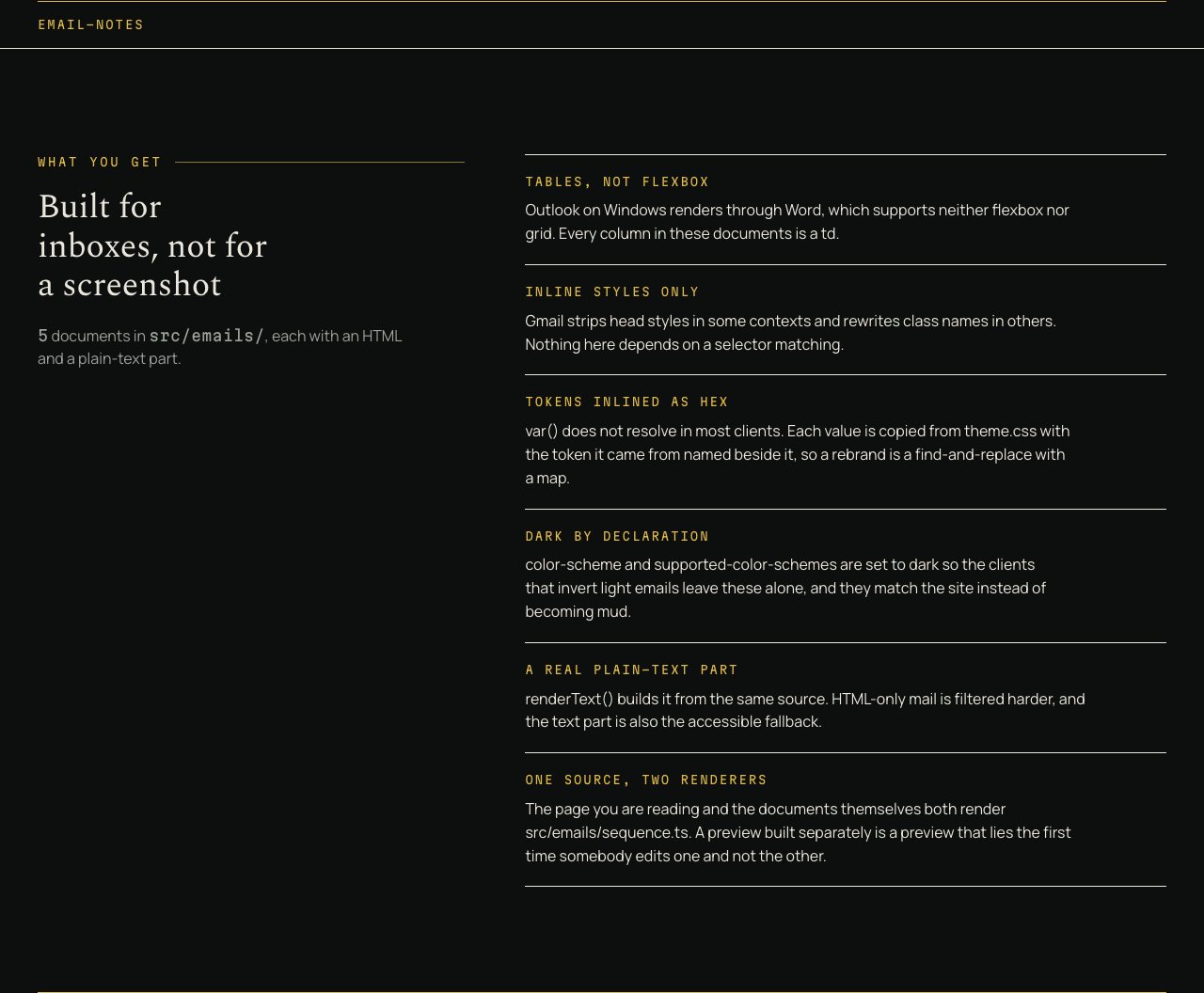 Tideline coming soon website template — email-notes component