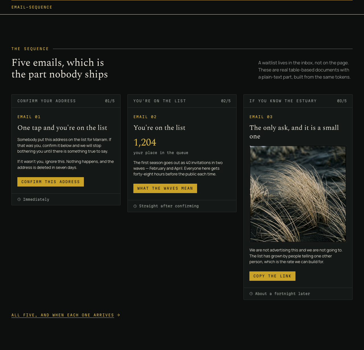 Tideline coming soon website template — email-sequence component
