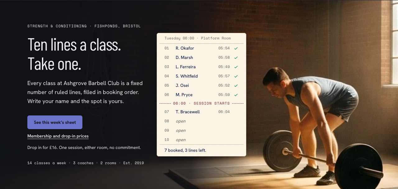 Circuit gym website template Tailwind React — hero-sheet component