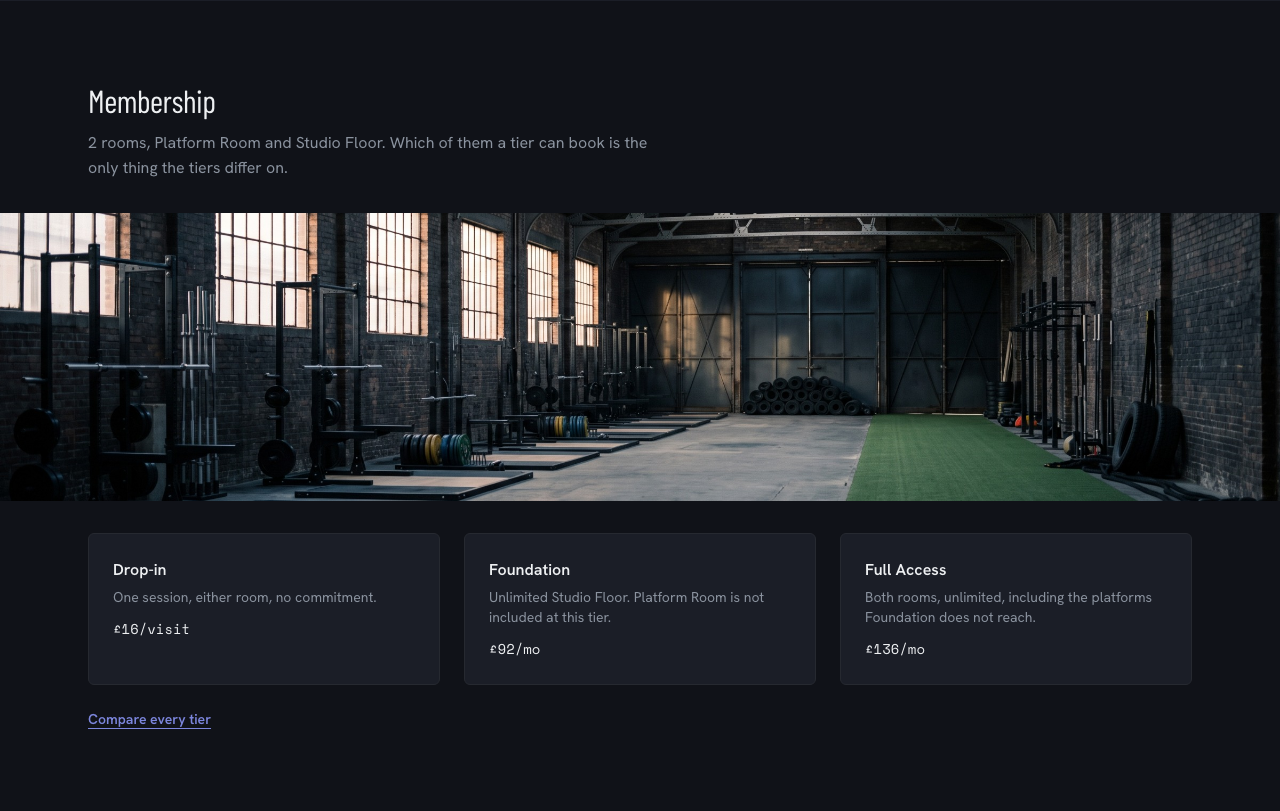 Circuit gym website template Tailwind React — membership-teaser component