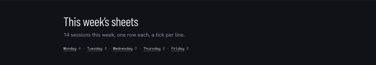 Circuit gym website template Tailwind React — week-index component