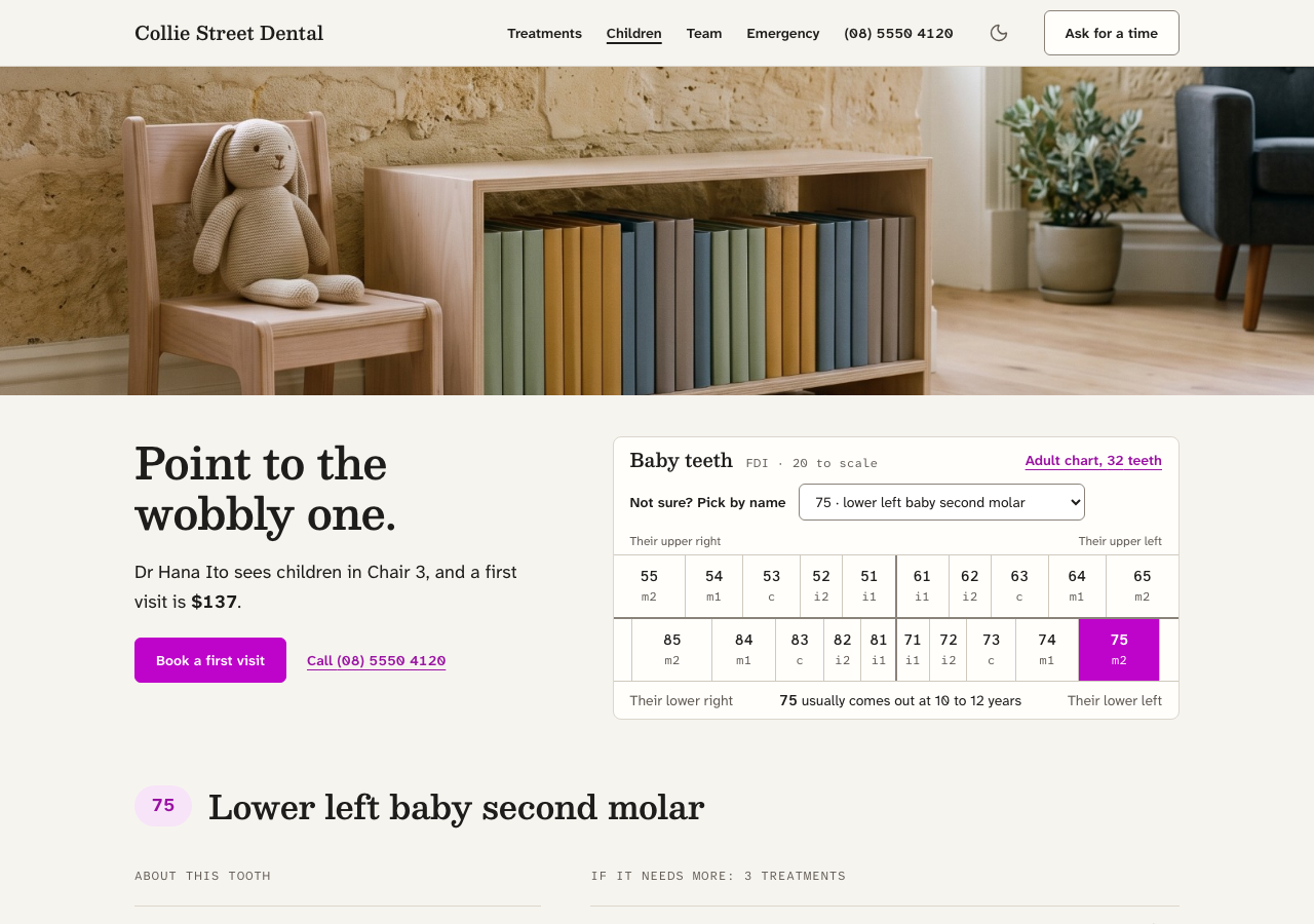 Quadrant dental website template Next.js — Point to the wobbly one. page