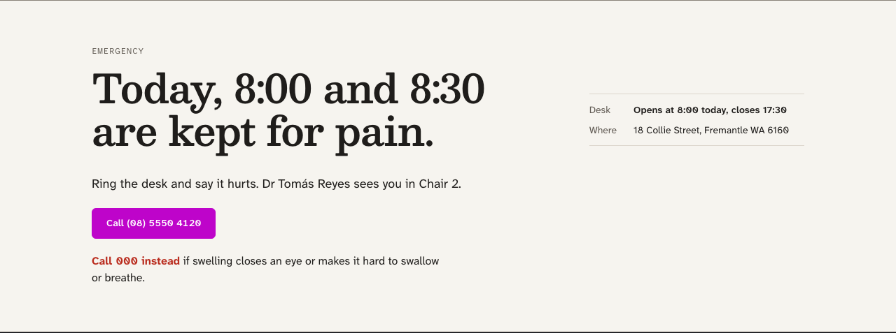 Quadrant dental website template Next.js — emergency-opener component