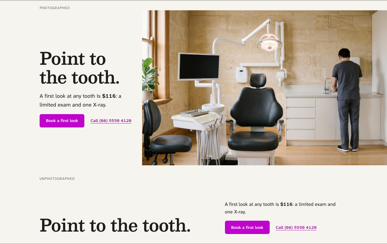 Quadrant dental website template Next.js — hero component
