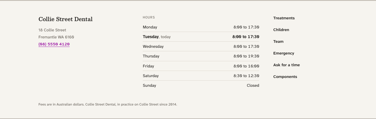 Quadrant dental website template Next.js — site-footer component
