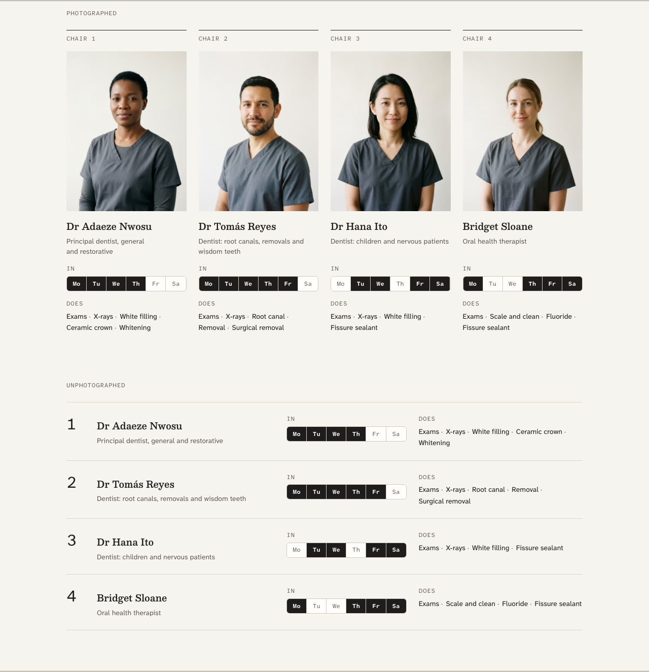Quadrant dental website template Next.js — team-chairs component