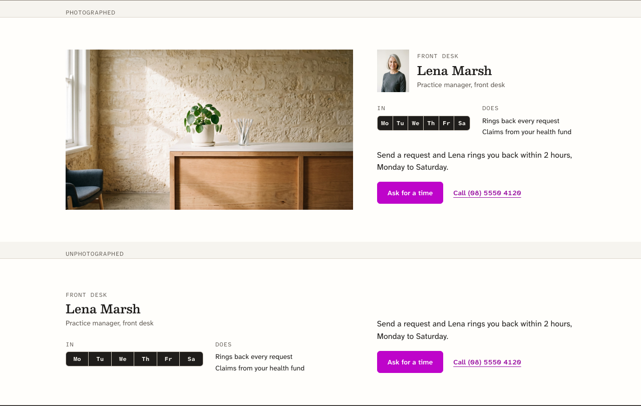 Quadrant dental website template Next.js — team-desk component