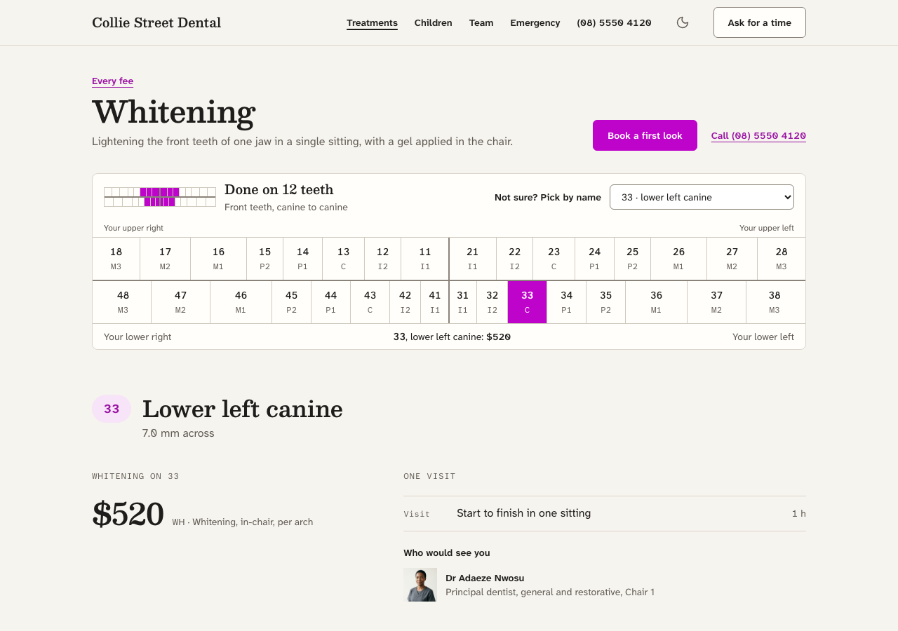 Quadrant dental website template Next.js — Whitening page