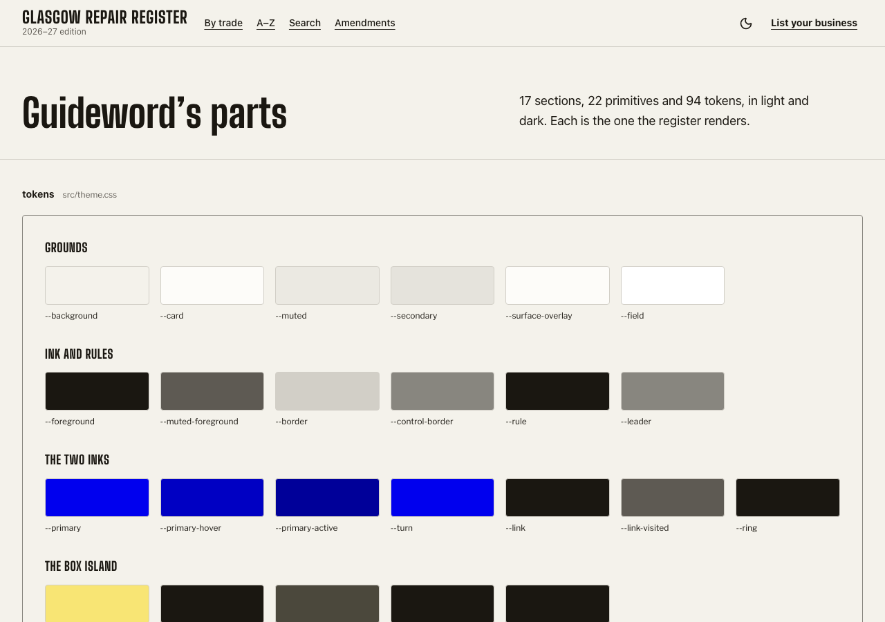 Guideword Next.js directory template — Guideword's parts page