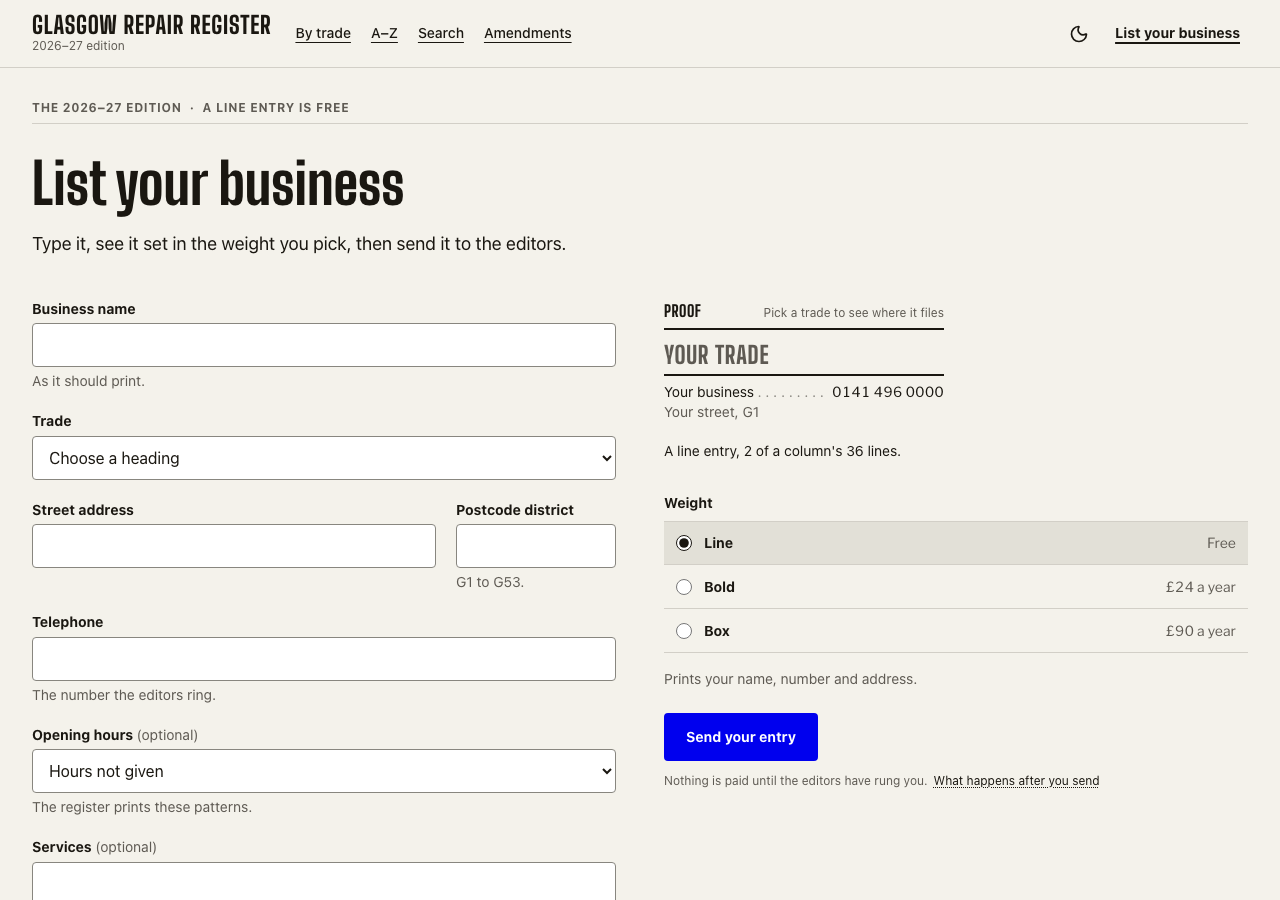Guideword Next.js directory template — List your business page