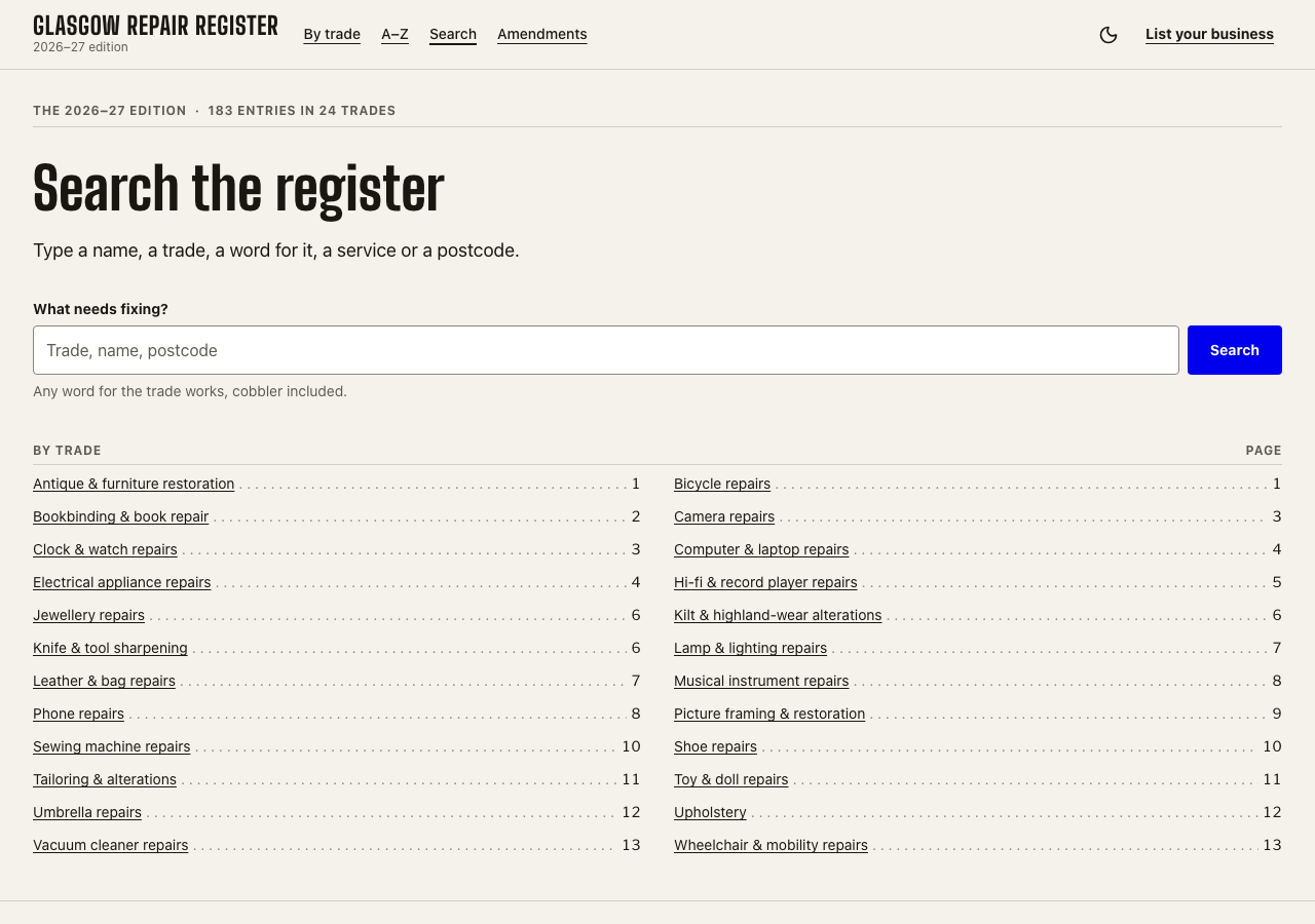 Guideword Next.js directory template — Search the register page