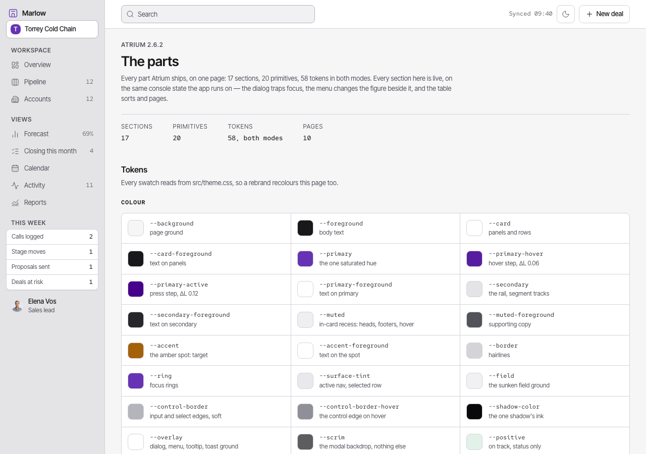Atrium Tailwind CRM dashboard template — The parts page