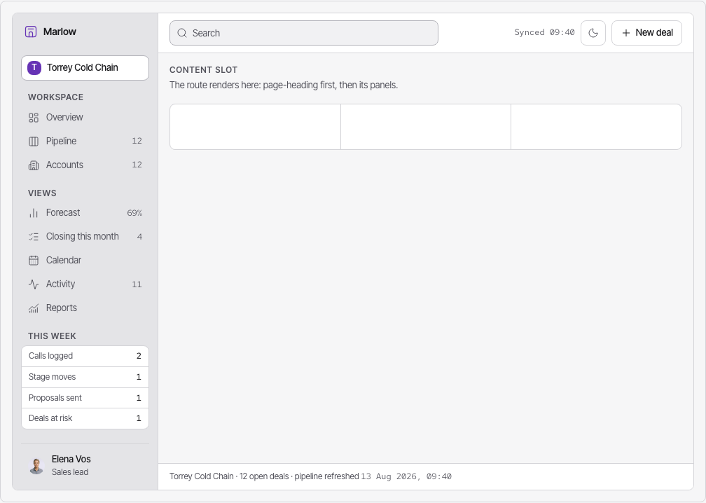 Atrium Tailwind CRM dashboard template — app-shell component