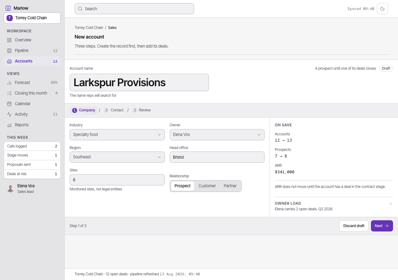 Atrium Tailwind CRM dashboard template — New account page