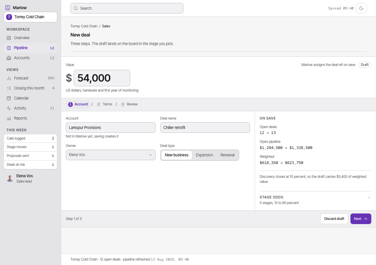Atrium Tailwind CRM dashboard template — New deal page