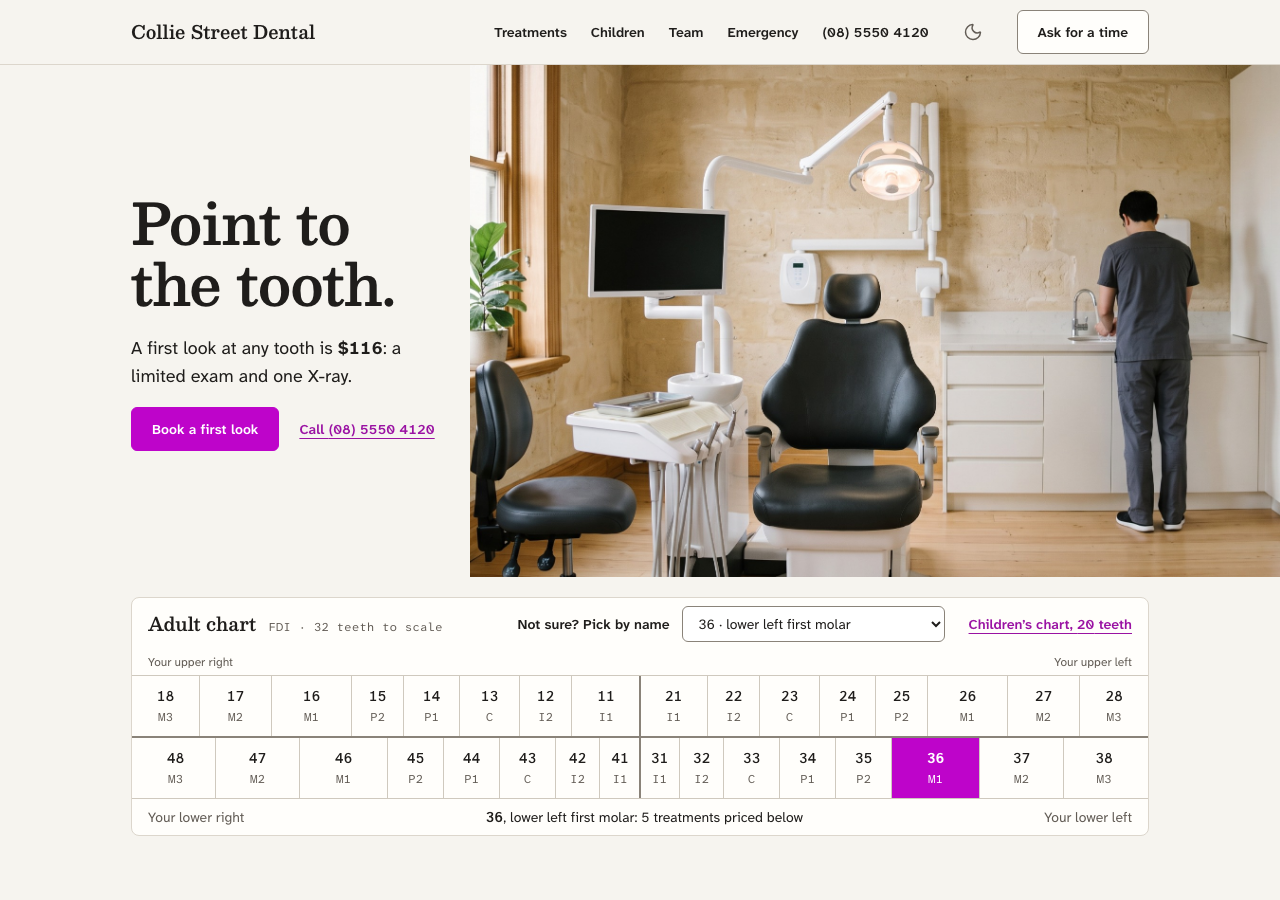 Quadrant dental website template Next.js — home page