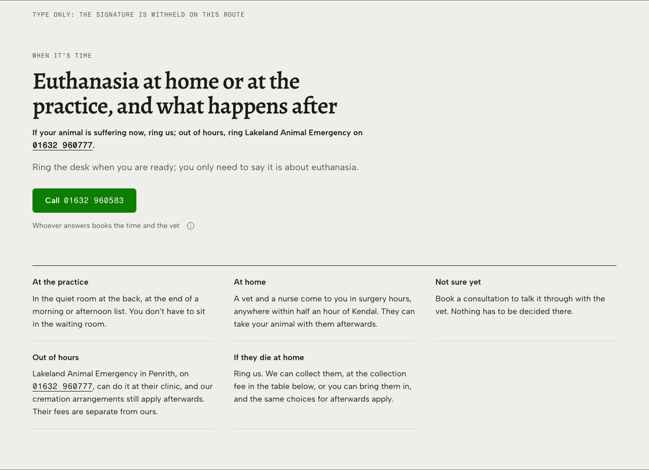Tare veterinary clinic Tailwind template — end-of-life-opener component