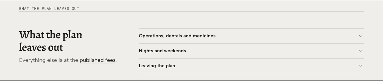 Tare veterinary clinic Tailwind template — plan-terms component