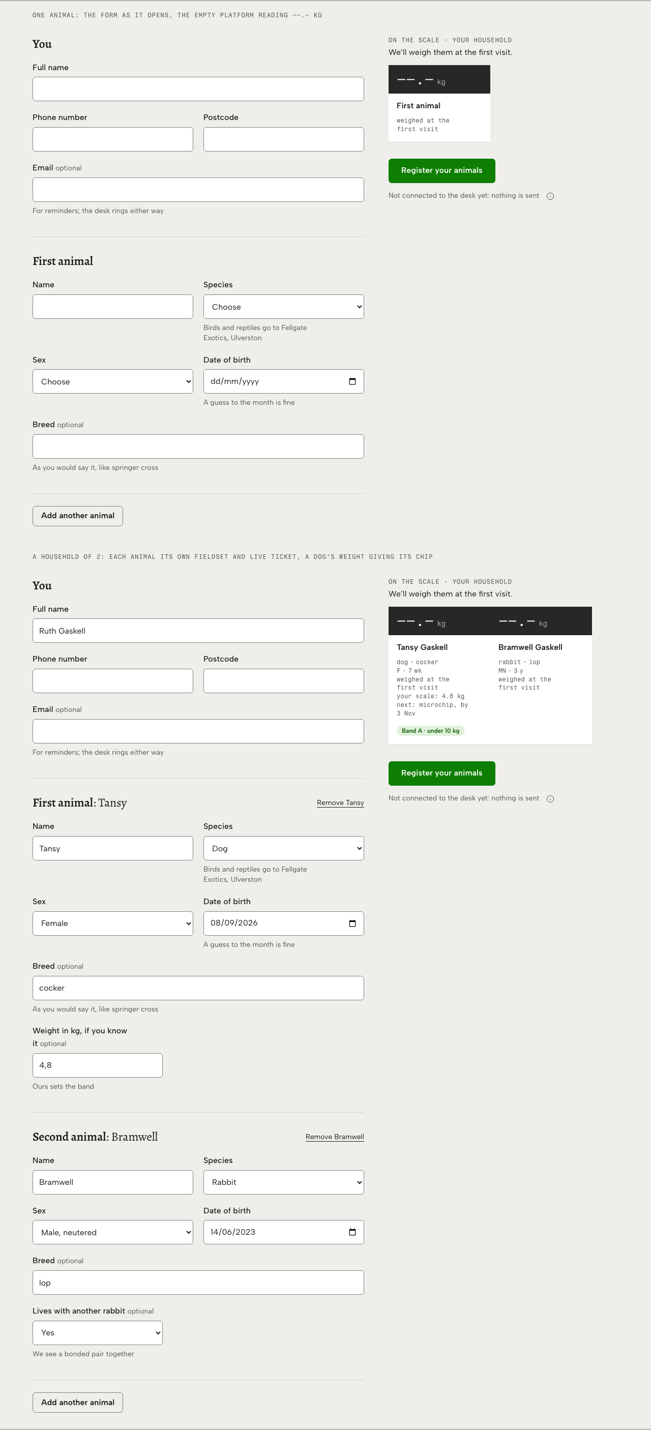 Tare veterinary clinic Tailwind template — register-household component