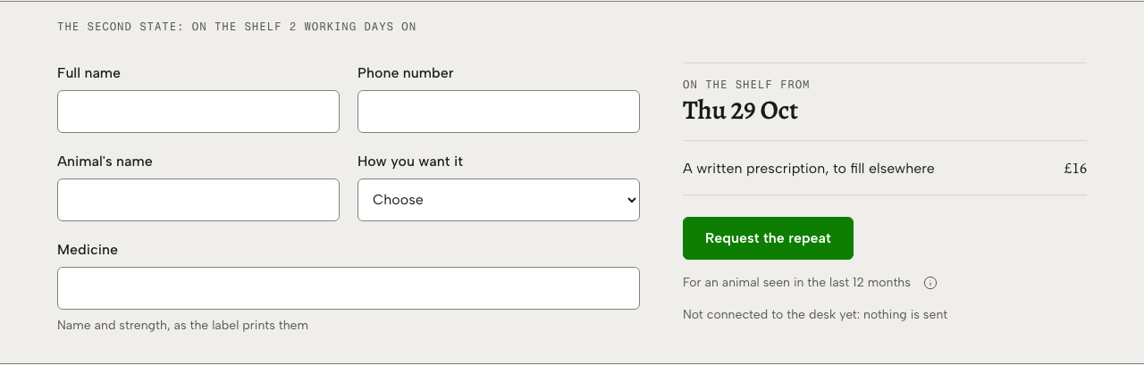 Tare veterinary clinic Tailwind template — repeat-prescription component