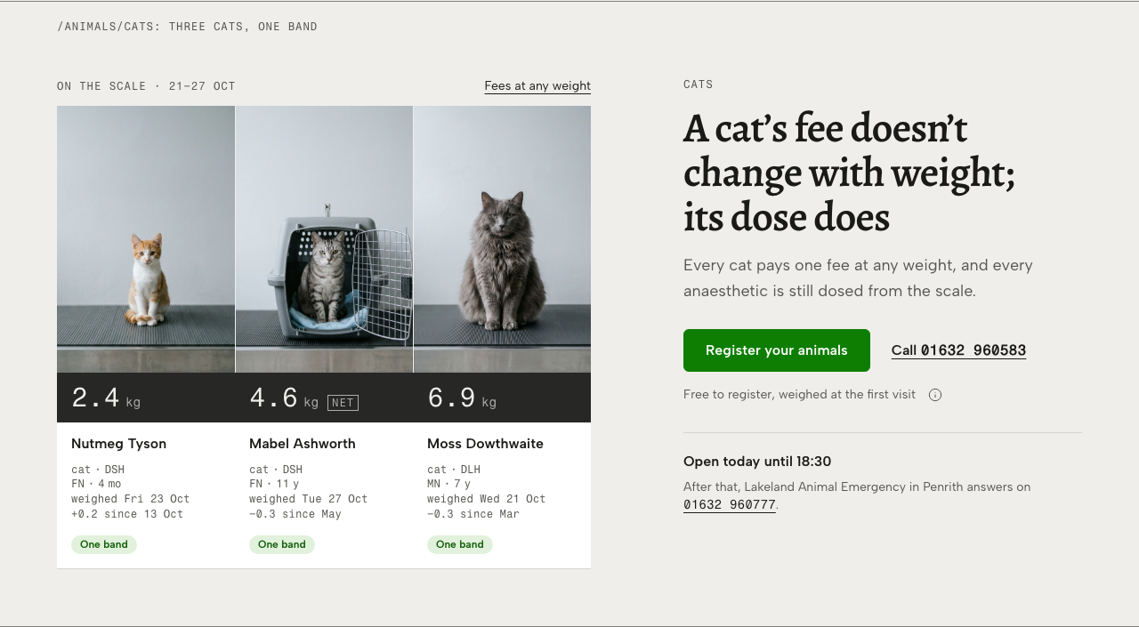 Tare veterinary clinic Tailwind template — species-opener component