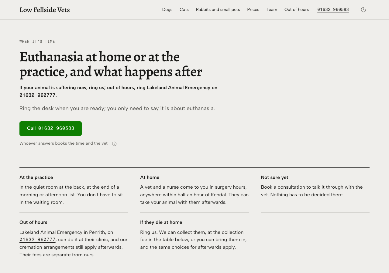 Tare veterinary clinic Tailwind template — When it's time page